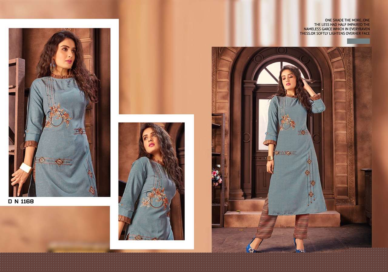 MANYA BY ROYAL COLLECTION 1168 TO 1173 SERIES STYLISH FANCY BEAUTIFUL COLORFUL CASUAL WEAR & ETHNIC WEAR COTTON LINEN WITH EMBROIDERY KURTIS AT WHOLESALE PRICE