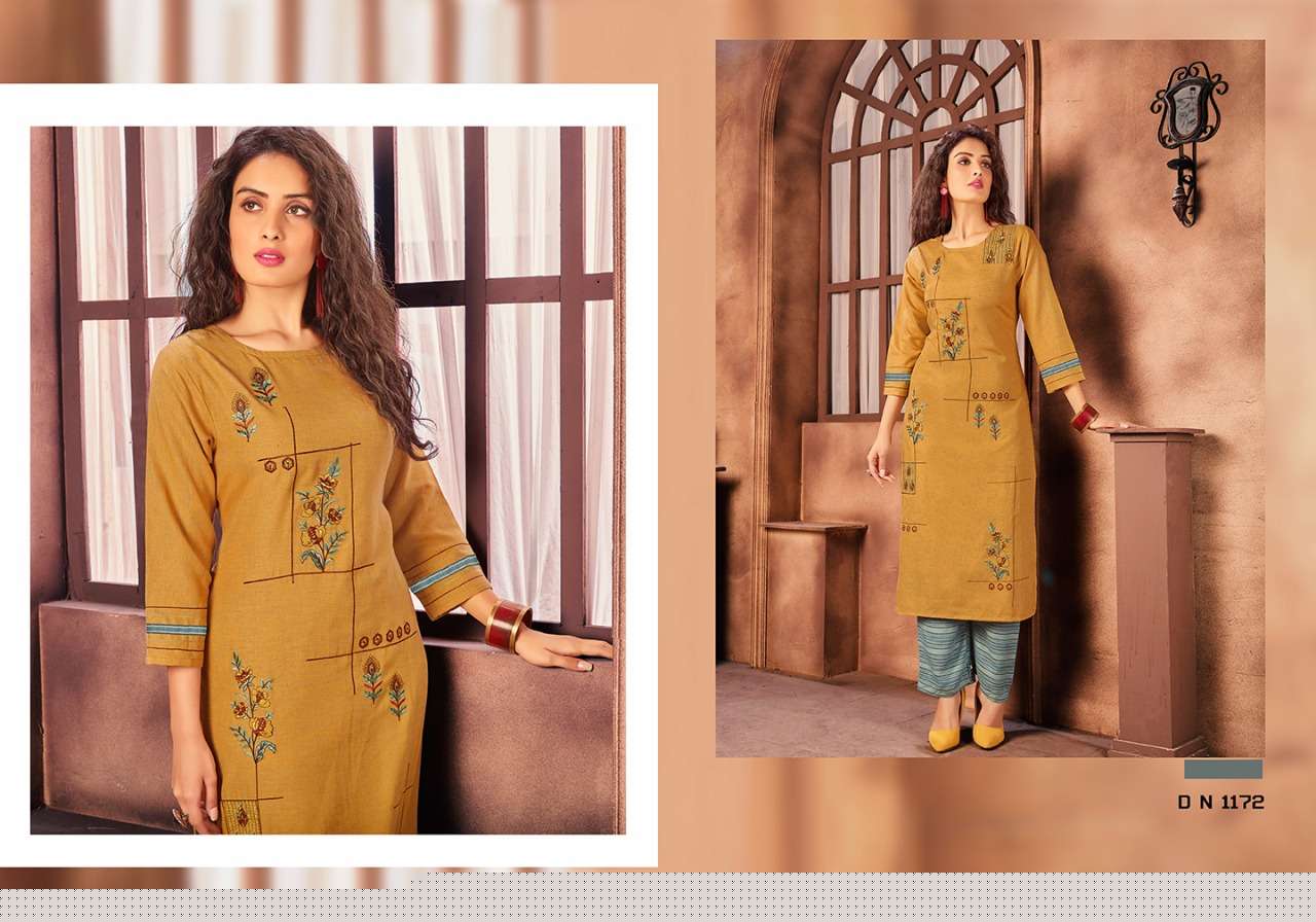 MANYA BY ROYAL COLLECTION 1168 TO 1173 SERIES STYLISH FANCY BEAUTIFUL COLORFUL CASUAL WEAR & ETHNIC WEAR COTTON LINEN WITH EMBROIDERY KURTIS AT WHOLESALE PRICE