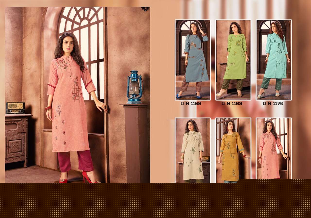 MANYA BY ROYAL COLLECTION 1168 TO 1173 SERIES STYLISH FANCY BEAUTIFUL COLORFUL CASUAL WEAR & ETHNIC WEAR COTTON LINEN WITH EMBROIDERY KURTIS AT WHOLESALE PRICE