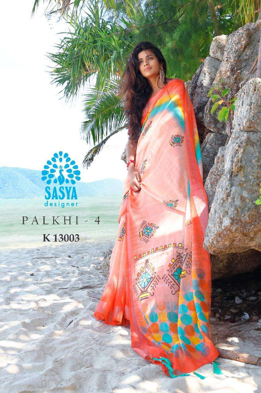 PALKHI HIT DESIGNS BY SASYA DESIGNER DESIGNER TRADITIONAL WEAR COLLECTION BEAUTIFUL FANCY COLORFUL PARTY WEAR & OCCASIONAL WEAR PURE LINEN COTTON SAREES AT WHOLESALE PRICE