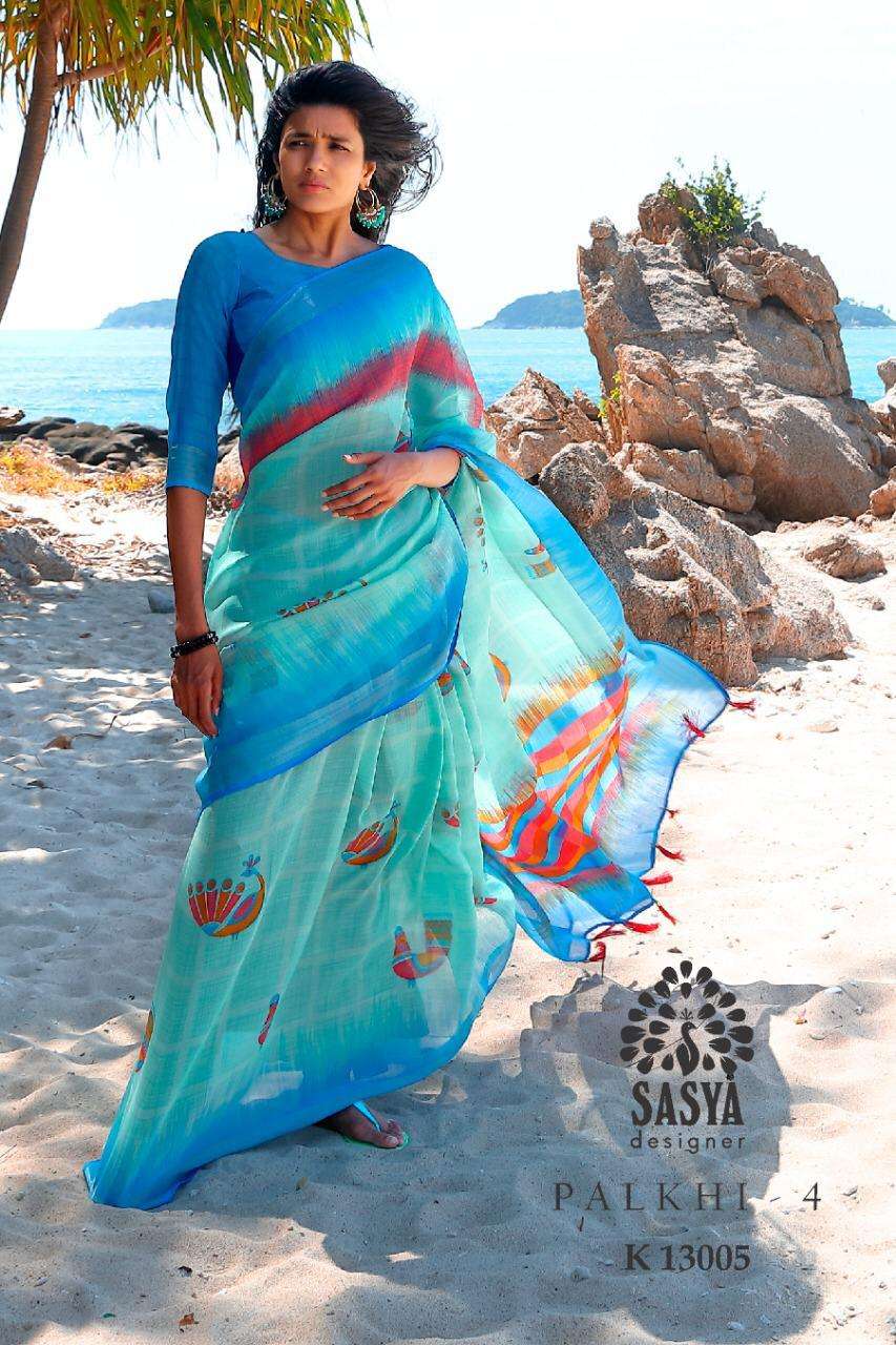 PALKHI HIT DESIGNS BY SASYA DESIGNER DESIGNER TRADITIONAL WEAR COLLECTION BEAUTIFUL FANCY COLORFUL PARTY WEAR & OCCASIONAL WEAR PURE LINEN COTTON SAREES AT WHOLESALE PRICE