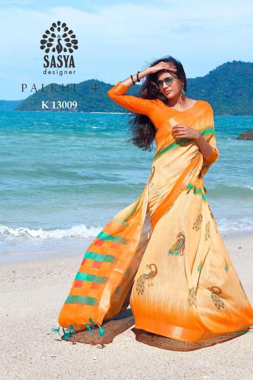 PALKHI HIT DESIGNS BY SASYA DESIGNER DESIGNER TRADITIONAL WEAR COLLECTION BEAUTIFUL FANCY COLORFUL PARTY WEAR & OCCASIONAL WEAR PURE LINEN COTTON SAREES AT WHOLESALE PRICE