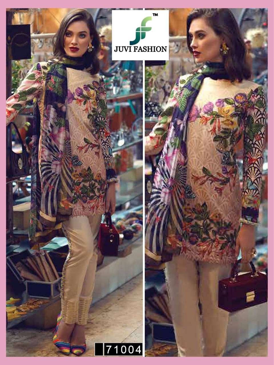 SARANG VOL-2 BY JUVI FASHION 71001 TO 71005 SERIES DESIGNER PAKISTANI SUITS BEAUTIFUL FANCY STYLISH COLORFUL PARTY WEAR & OCCASIONAL WEAR PURE COTTON LAWN PRINTED DRESSES AT WHOLESALE PRICE