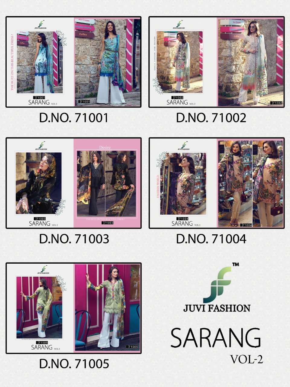 SARANG VOL-2 BY JUVI FASHION 71001 TO 71005 SERIES DESIGNER PAKISTANI SUITS BEAUTIFUL FANCY STYLISH COLORFUL PARTY WEAR & OCCASIONAL WEAR PURE COTTON LAWN PRINTED DRESSES AT WHOLESALE PRICE