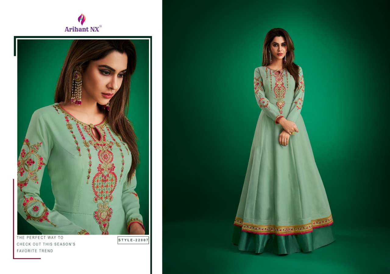 Amorina Vol-2 By Arihant Designer 22006 To 22010 Series Designer Bridal Wear Collection Beautiful Stylish Fancy Colorful Party Wear & Occasional Wear Tapeta Satin Soft With Maslin Gowns At Wholesale Price