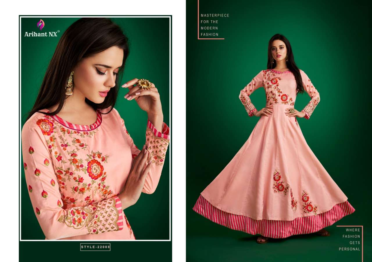 Amorina Vol-2 By Arihant Designer 22006 To 22010 Series Designer Bridal Wear Collection Beautiful Stylish Fancy Colorful Party Wear & Occasional Wear Tapeta Satin Soft With Maslin Gowns At Wholesale Price