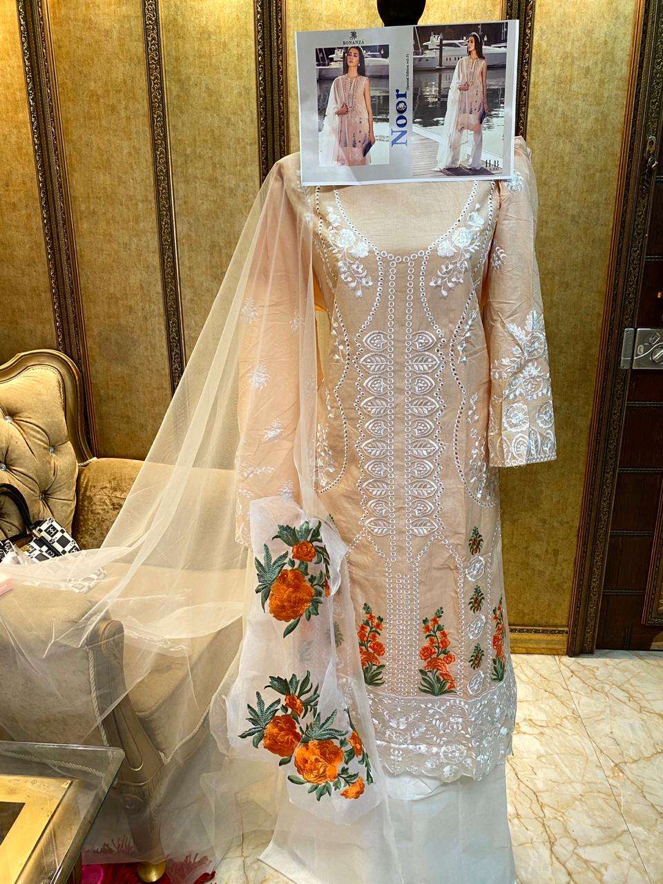 NOOR SPECIAL EDITION VOL-3 BY BONANZA 8890 TO 8891 SERIES BEAUTIFUL SUITS COLORFUL STYLISH FANCY CASUAL WEAR & ETHNIC WEAR HEAVY LAWN WITH EMBROIDERY DRESSES AT WHOLESALE PRICE