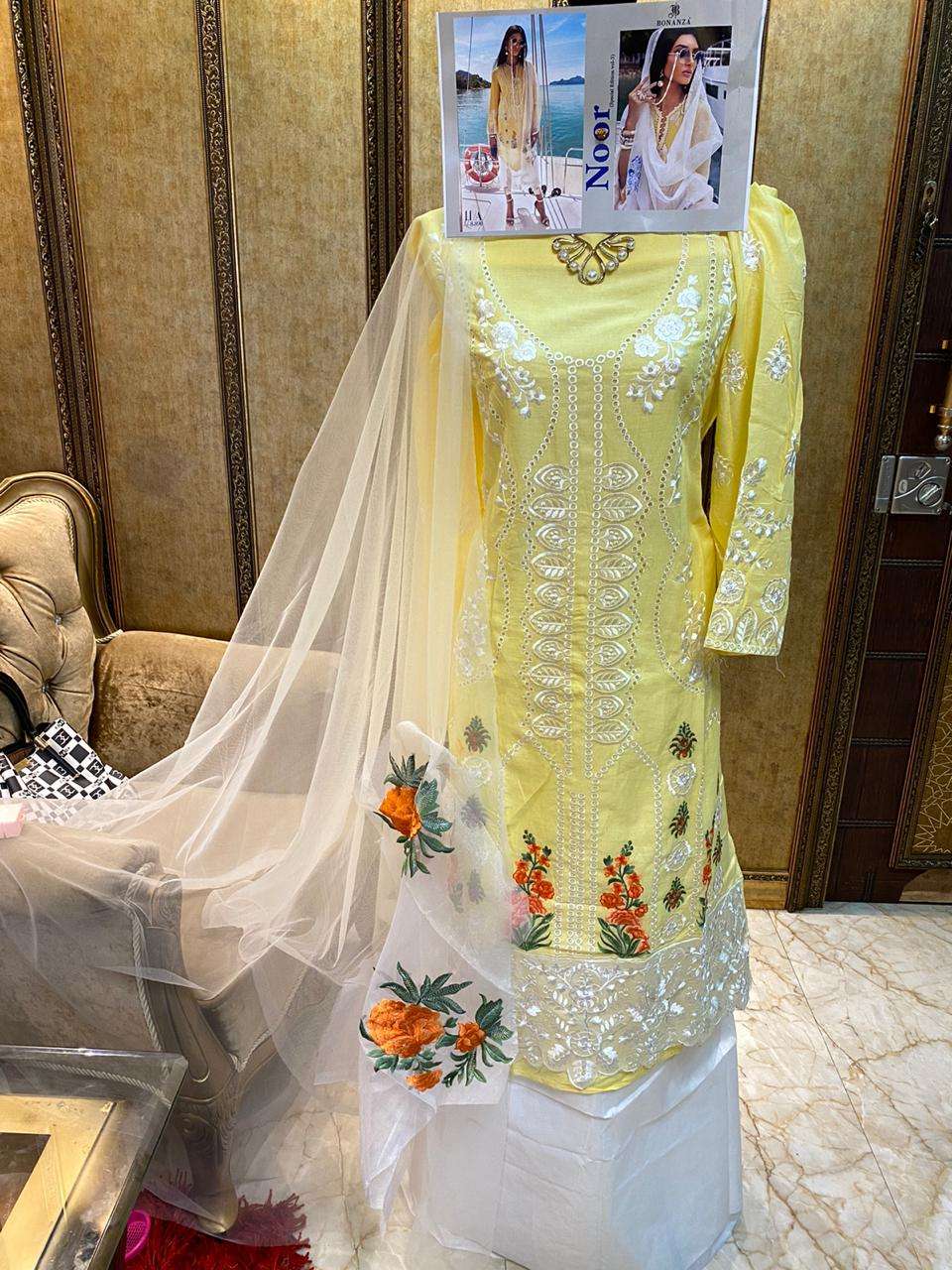 NOOR SPECIAL EDITION VOL-3 BY BONANZA 8890 TO 8891 SERIES BEAUTIFUL SUITS COLORFUL STYLISH FANCY CASUAL WEAR & ETHNIC WEAR HEAVY LAWN WITH EMBROIDERY DRESSES AT WHOLESALE PRICE
