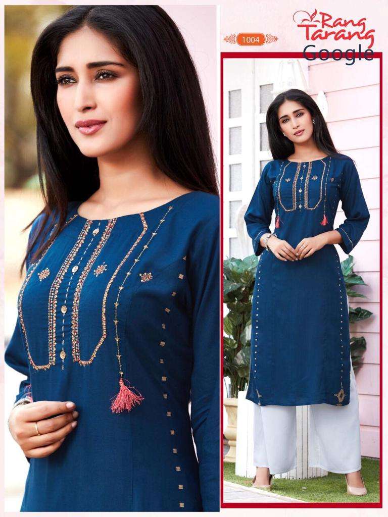 GOOGLE BY RANG TRANG 1001 TO 1006 SERIES BEAUTIFUL COLORFUL STYLISH FANCY CASUAL WEAR & ETHNIC WEAR & READY TO WEAR RAYON PRINTED KURTIS AT WHOLESALE PRICE