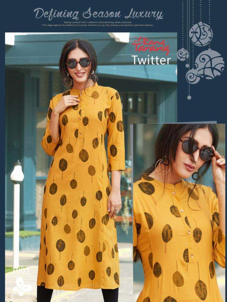 TWITTER BY RANG TRANG 1001 TO 1007 SERIES BEAUTIFUL COLORFUL STYLISH FANCY CASUAL WEAR & ETHNIC WEAR & READY TO WEAR RAYON PRINTED KURTIS AT WHOLESALE PRICE