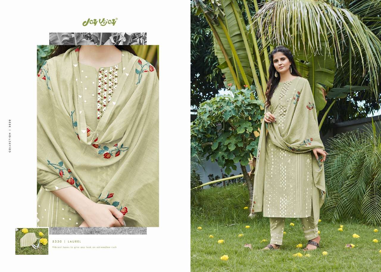 LAUREL VOL-2 BY JAY VIJAY 5321 TO 5330 SERIES BEAUTIFUL SUITS STYLISH FANCY COLORFUL PARTY WEAR & ETHNIC WEAR LAWN COTTON KHADI PRINTED DRESSES AT WHOLESALE PRICE