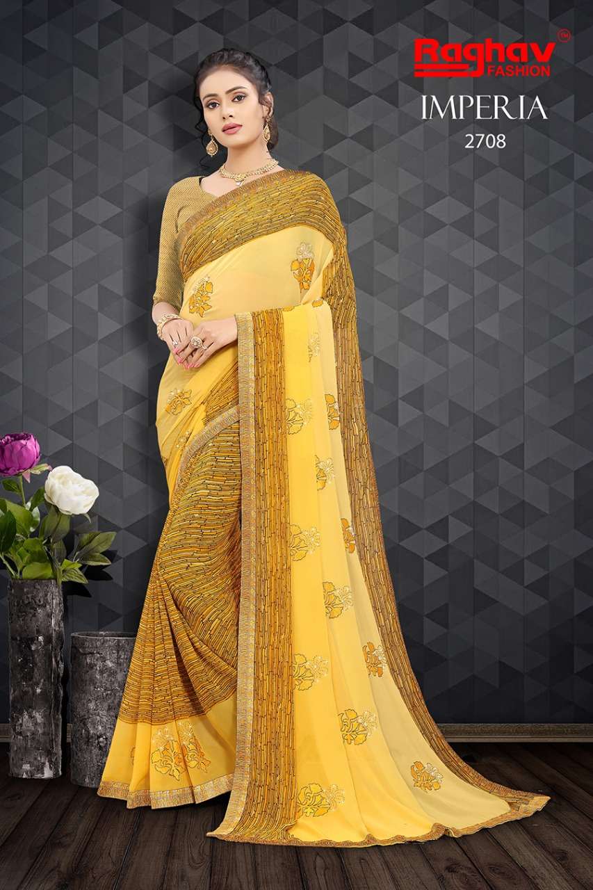 IMPERIA BY RAGHAV FASHION 2701 TO 2708 SERIES INDIAN TRADITIONAL WEAR COLLECTION BEAUTIFUL STYLISH FANCY COLORFUL PARTY WEAR & OCCASIONAL WEAR WEIGHTLESS SAREES AT WHOLESALE PRICE