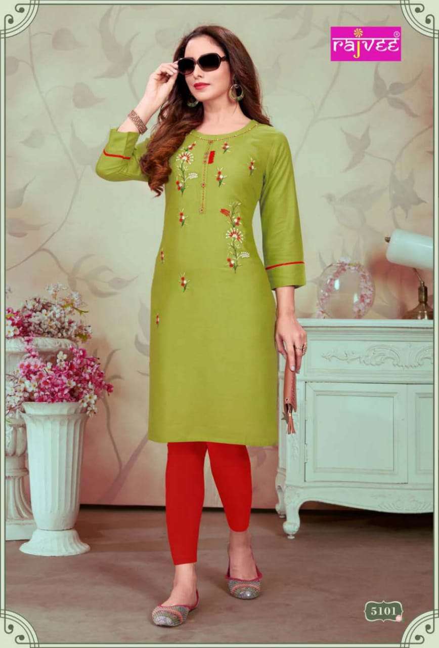 CASUAL BY RAJVEE 5101 TO 5108 SERIES BEAUTIFUL COLORFUL STYLISH FANCY CASUAL WEAR & ETHNIC WEAR & READY TO WEAR RAYON PRINTED KURTIS AT WHOLESALE PRICE