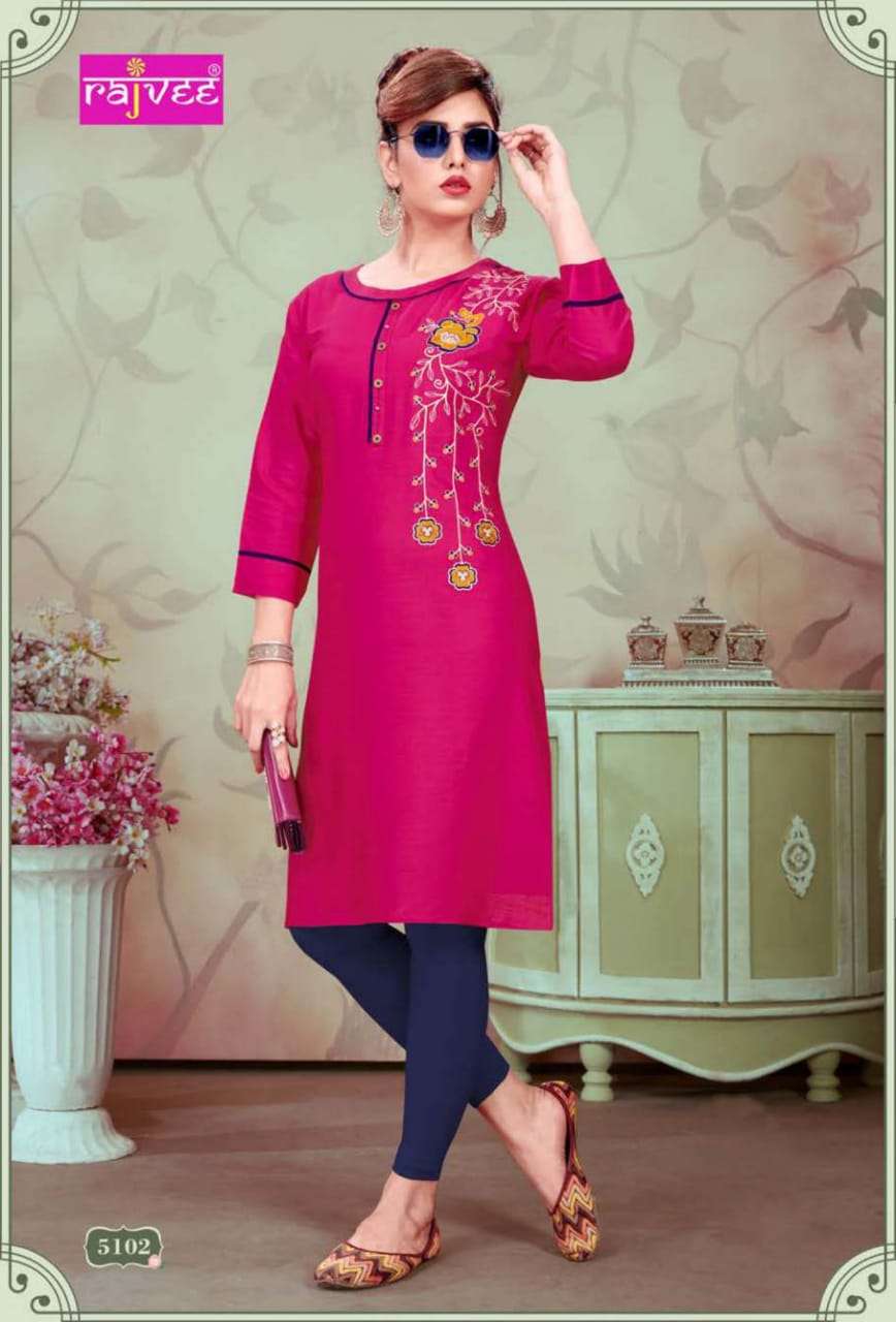 CASUAL BY RAJVEE 5101 TO 5108 SERIES BEAUTIFUL COLORFUL STYLISH FANCY CASUAL WEAR & ETHNIC WEAR & READY TO WEAR RAYON PRINTED KURTIS AT WHOLESALE PRICE