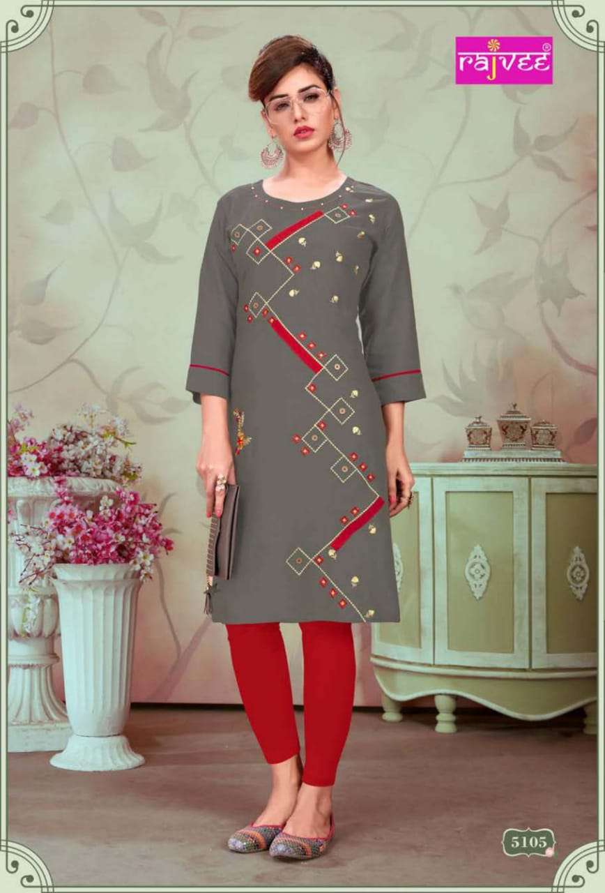 CASUAL BY RAJVEE 5101 TO 5108 SERIES BEAUTIFUL COLORFUL STYLISH FANCY CASUAL WEAR & ETHNIC WEAR & READY TO WEAR RAYON PRINTED KURTIS AT WHOLESALE PRICE