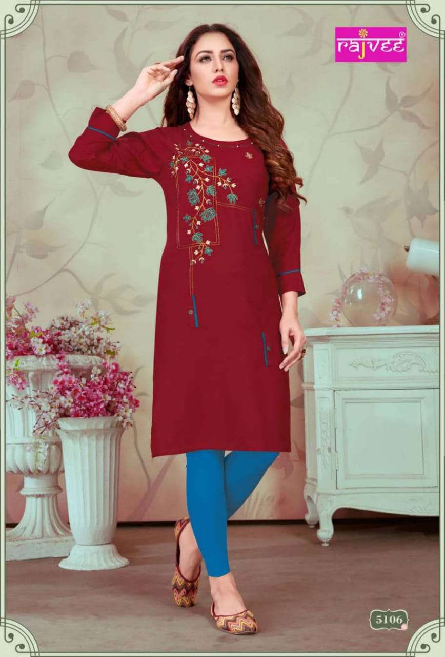 CASUAL BY RAJVEE 5101 TO 5108 SERIES BEAUTIFUL COLORFUL STYLISH FANCY CASUAL WEAR & ETHNIC WEAR & READY TO WEAR RAYON PRINTED KURTIS AT WHOLESALE PRICE