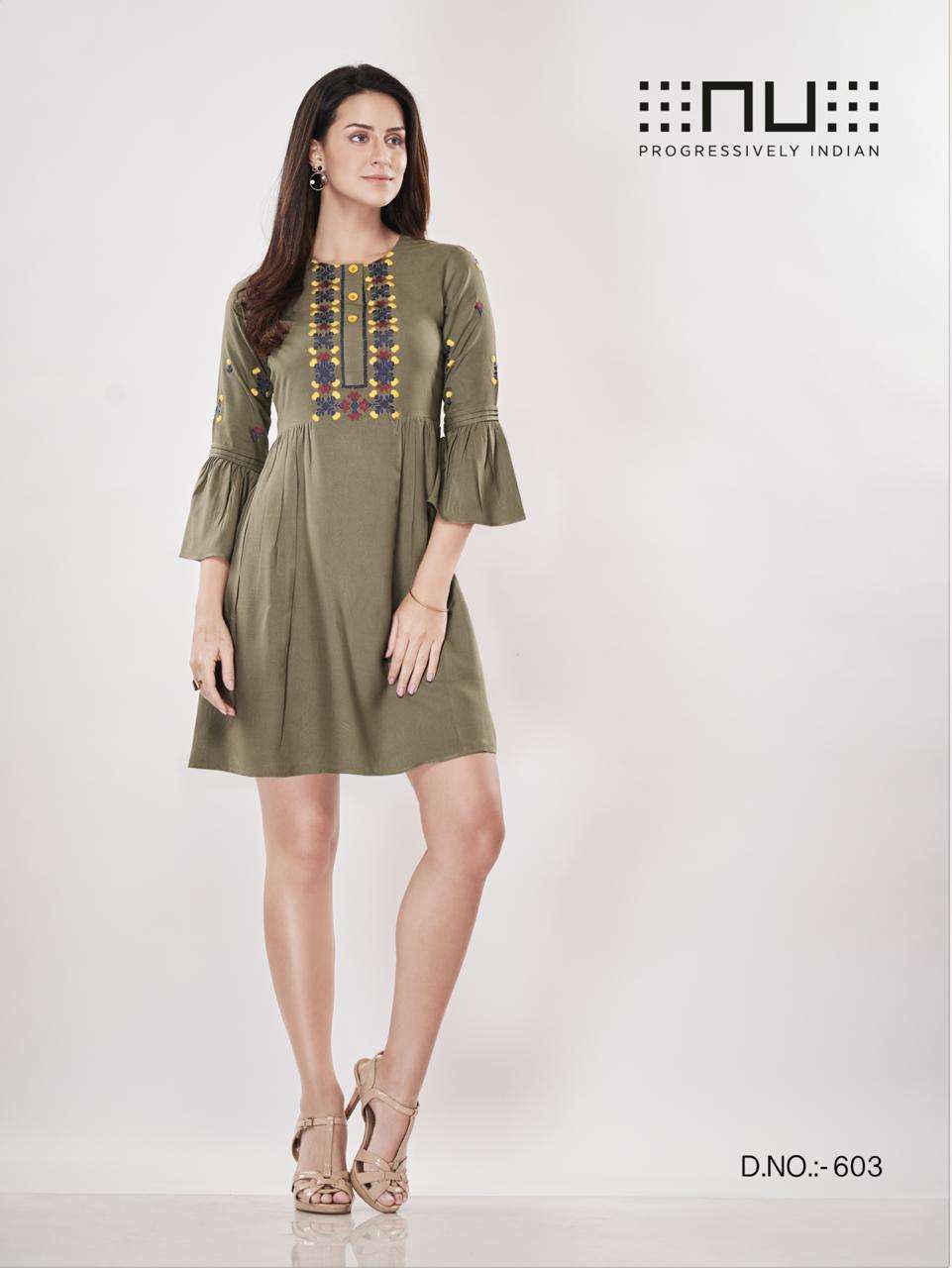 NU VOL-6 BY KAAMIRI 01 TO 06 SERIES BEAUTIFUL STYLISH FANCY COLORFUL CASUAL WEAR & ETHNIC WEAR RAYON FLEX WITH EMBROIDERY KURTI AT WHOLESALE PRICE