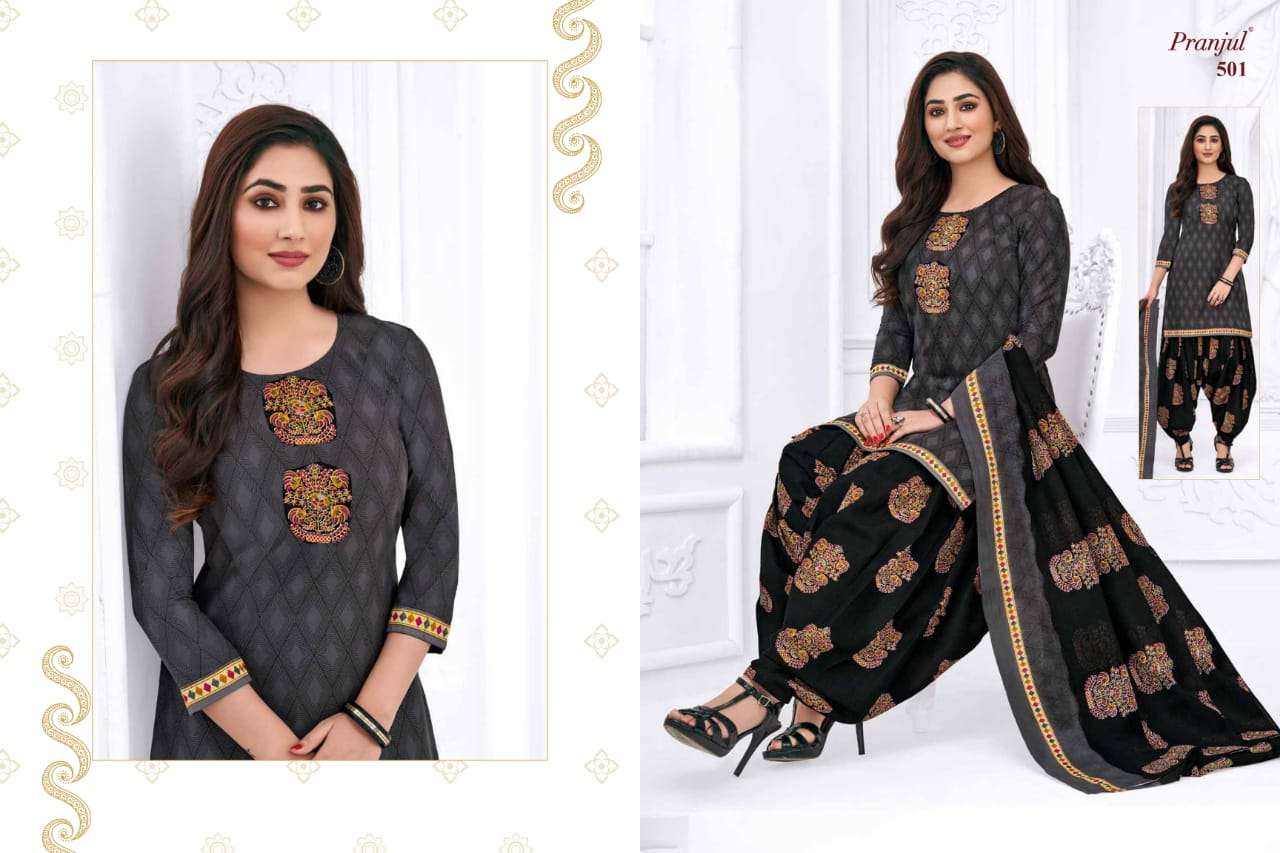 PRIYANKA VOL-5 BY PRANJUL CREATION 501 TO 530 SERIES BEAUTIFUL STYLISH PATIALA SUITS FANCY COLORFUL CASUAL WEAR & ETHNIC WEAR & READY TO WEAR COTTON PRINTED DRESSES AT WHOLESALE PRICE