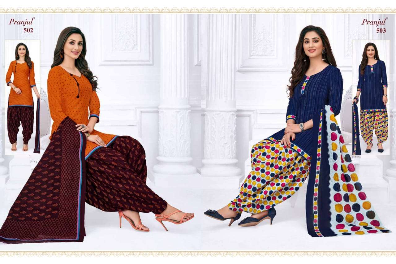 PRIYANKA VOL-5 BY PRANJUL CREATION 501 TO 530 SERIES BEAUTIFUL STYLISH PATIALA SUITS FANCY COLORFUL CASUAL WEAR & ETHNIC WEAR & READY TO WEAR COTTON PRINTED DRESSES AT WHOLESALE PRICE