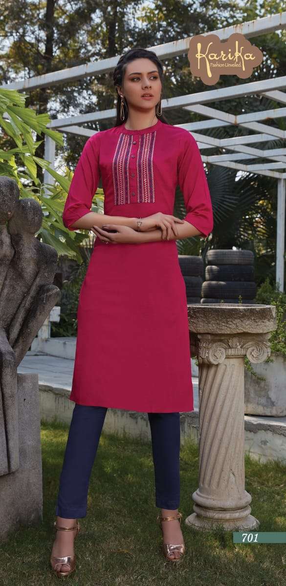 PEARL BY KARIKA 701 TO 706 SERIES DESIGNER BEAUTIFUL STYLISH FANCY COLORFUL PARTY WEAR & OCCASIONAL WEAR RAYON EMBROIDERED KURTIS AT WHOLESALE PRICE