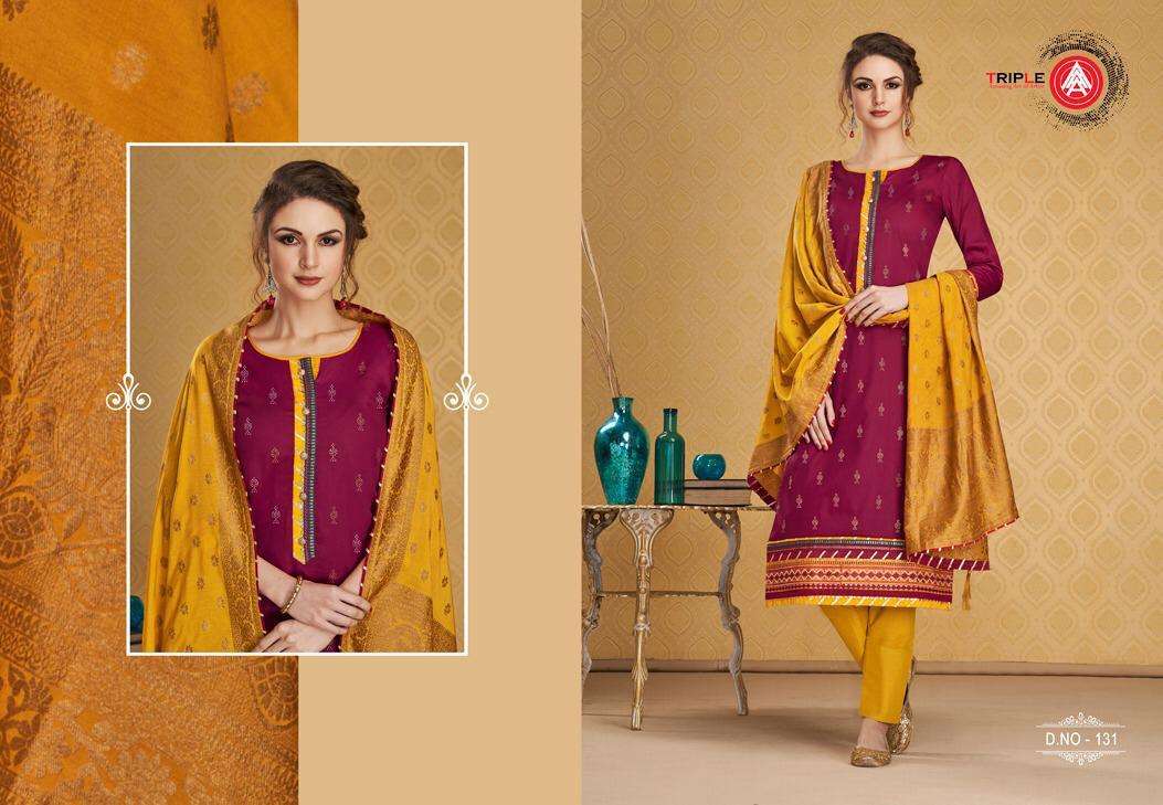 KASTURI BY TRIPLE 131 TO 136 SERIES BEAUTIFUL SUITS STYLISH FANCY COLORFUL PARTY WEAR & ETHNIC WEAR JAM SILK WITH WORK DRESSES AT WHOLESALE PRICE