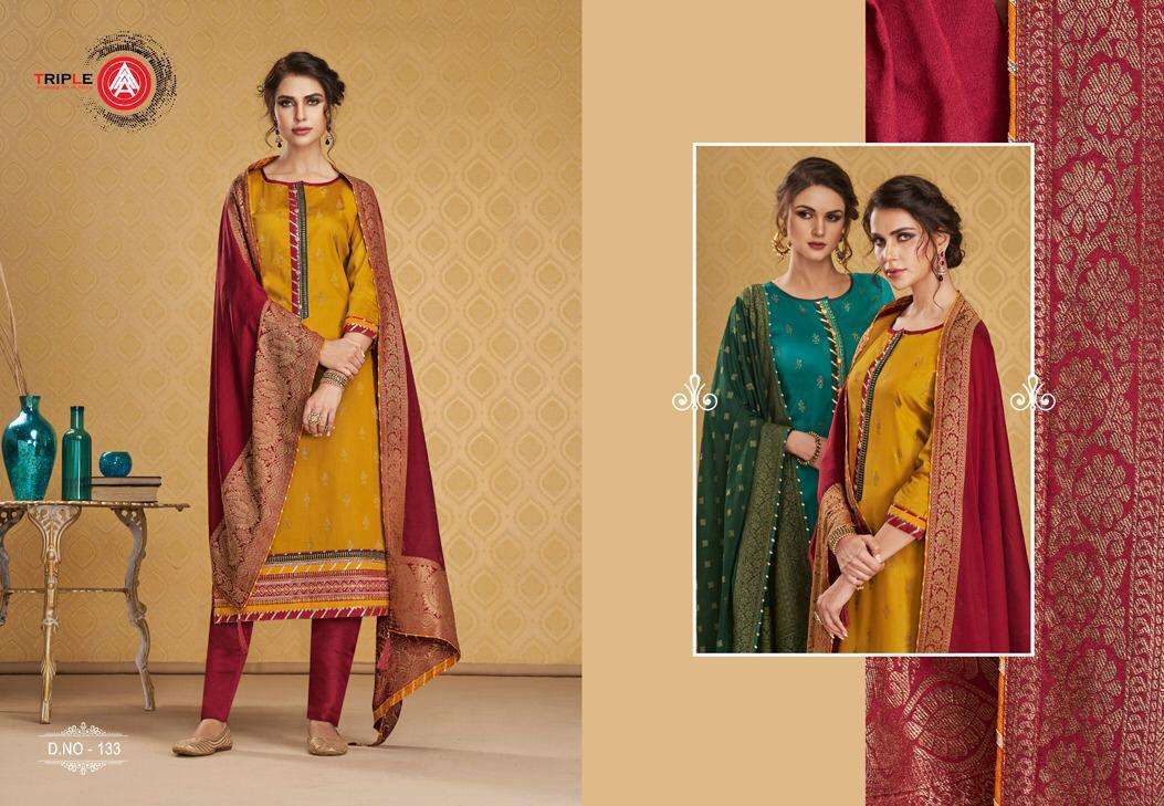 KASTURI BY TRIPLE 131 TO 136 SERIES BEAUTIFUL SUITS STYLISH FANCY COLORFUL PARTY WEAR & ETHNIC WEAR JAM SILK WITH WORK DRESSES AT WHOLESALE PRICE