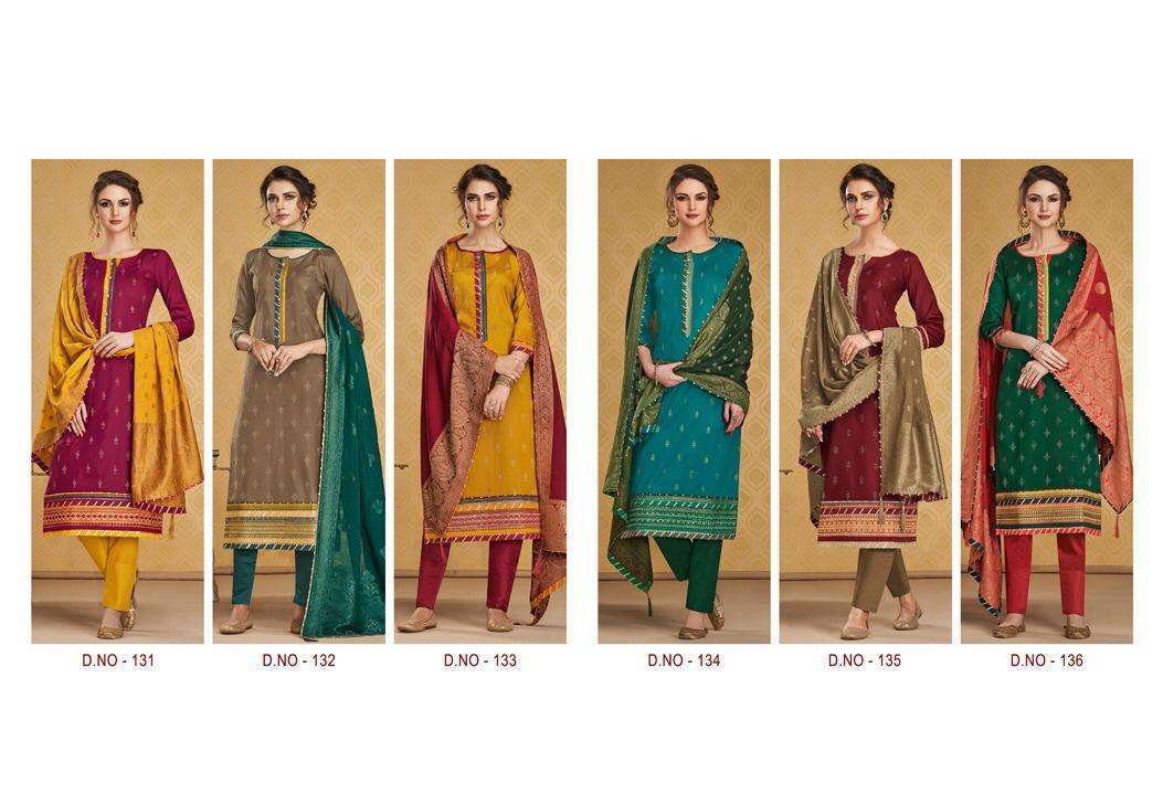 KASTURI BY TRIPLE 131 TO 136 SERIES BEAUTIFUL SUITS STYLISH FANCY COLORFUL PARTY WEAR & ETHNIC WEAR JAM SILK WITH WORK DRESSES AT WHOLESALE PRICE