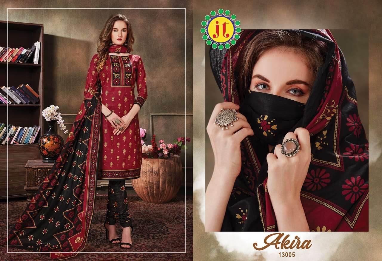 AKIRA VOL-13 BY JT 13001 TO 13015 SERIES BEAUTIFUL SUITS STYLISH FANCY COLORFUL PARTY WEAR & ETHNIC WEAR PURE COTTON PRINTED DRESSES AT WHOLESALE PRICE