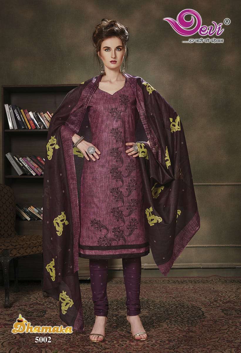 DHAMAKA VOL-5 BY DEVI 5001 TO 5012 SERIES BEAUTIFUL SUITS STYLISH FANCY COLORFUL PARTY WEAR & ETHNIC WEAR PURE COTTON PRINTED DRESSES AT WHOLESALE PRICE