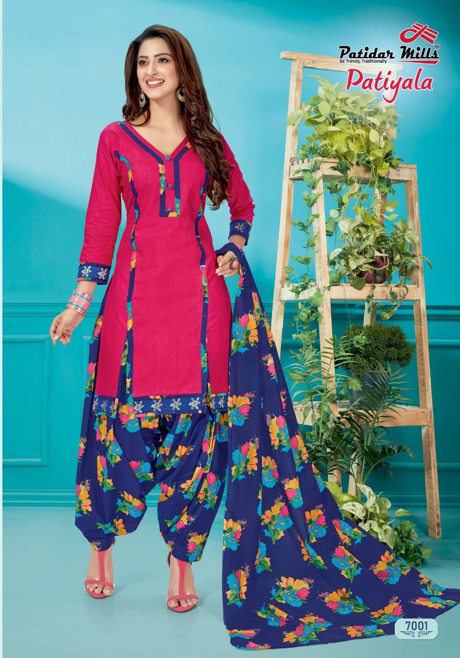 PATIYALA VOL-7 BY PATIDAR MILLS 7001 TO 7012 SERIES BEAUTIFUL SUITS STYLISH FANCY COLORFUL PARTY WEAR & ETHNIC WEAR PURE COTTON PRINTED DRESSES AT WHOLESALE PRICE