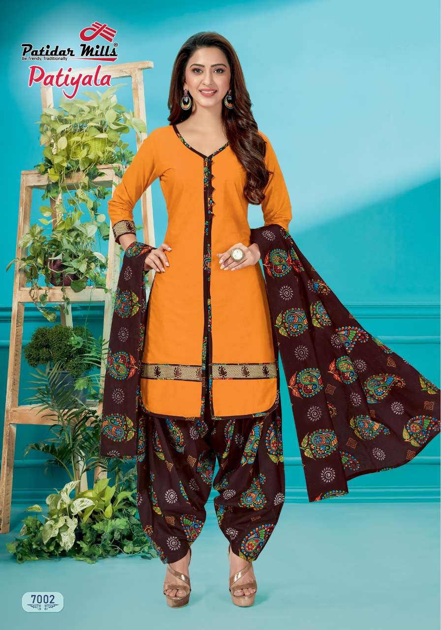 PATIYALA VOL-7 BY PATIDAR MILLS 7001 TO 7012 SERIES BEAUTIFUL SUITS STYLISH FANCY COLORFUL PARTY WEAR & ETHNIC WEAR PURE COTTON PRINTED DRESSES AT WHOLESALE PRICE