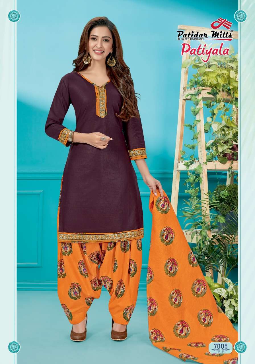 PATIYALA VOL-7 BY PATIDAR MILLS 7001 TO 7012 SERIES BEAUTIFUL SUITS STYLISH FANCY COLORFUL PARTY WEAR & ETHNIC WEAR PURE COTTON PRINTED DRESSES AT WHOLESALE PRICE