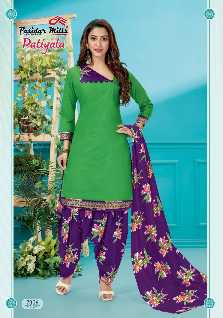 PATIYALA VOL-7 BY PATIDAR MILLS 7001 TO 7012 SERIES BEAUTIFUL SUITS STYLISH FANCY COLORFUL PARTY WEAR & ETHNIC WEAR PURE COTTON PRINTED DRESSES AT WHOLESALE PRICE