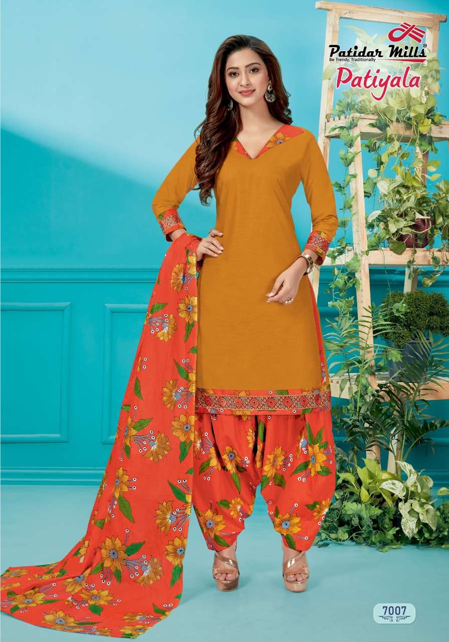 PATIYALA VOL-7 BY PATIDAR MILLS 7001 TO 7012 SERIES BEAUTIFUL SUITS STYLISH FANCY COLORFUL PARTY WEAR & ETHNIC WEAR PURE COTTON PRINTED DRESSES AT WHOLESALE PRICE