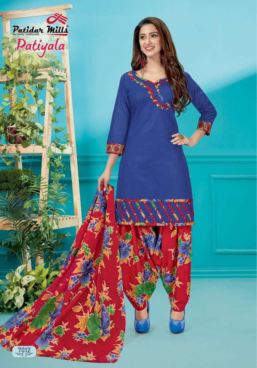 PATIYALA VOL-7 BY PATIDAR MILLS 7001 TO 7012 SERIES BEAUTIFUL SUITS STYLISH FANCY COLORFUL PARTY WEAR & ETHNIC WEAR PURE COTTON PRINTED DRESSES AT WHOLESALE PRICE
