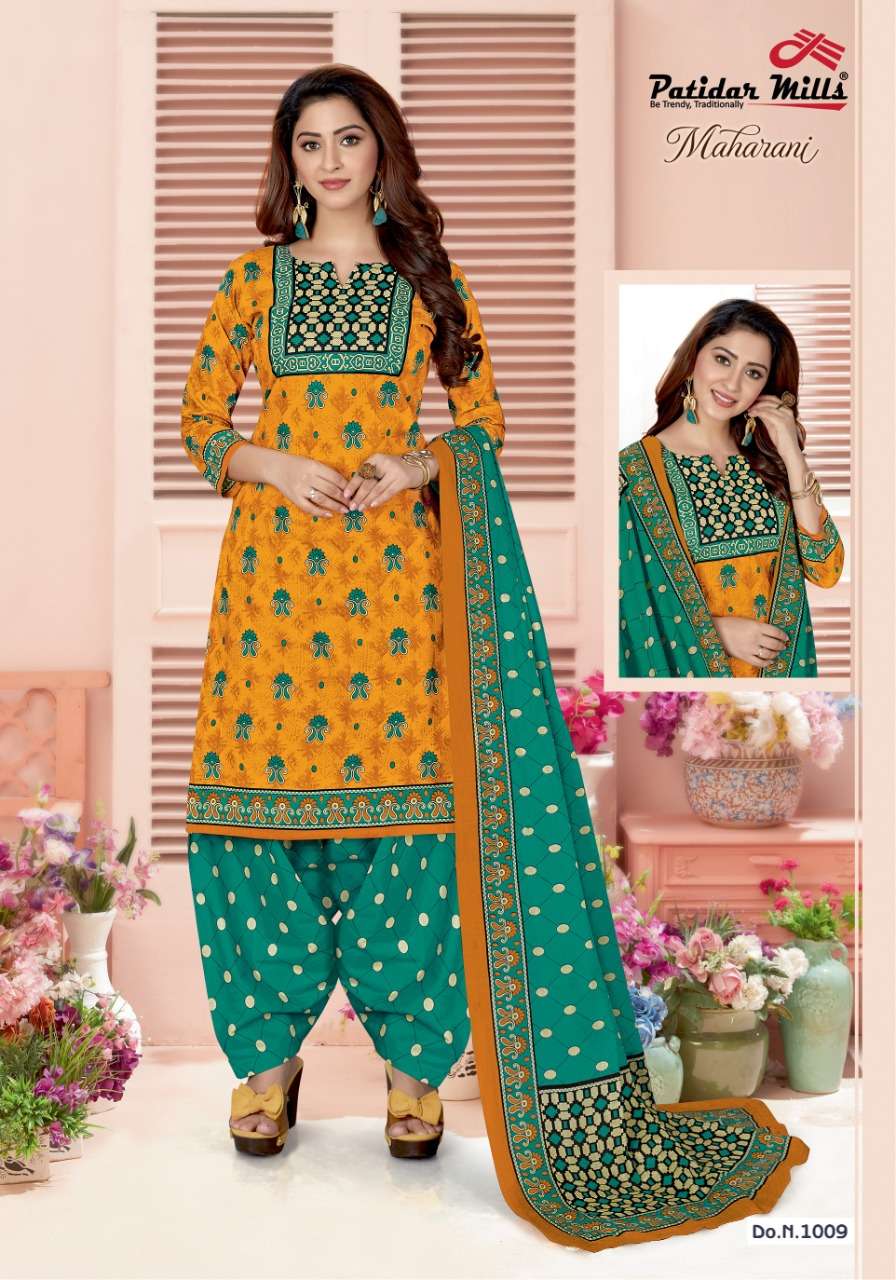 MAHARANI VOL-1 BY PATIDAR MILLS 1001 TO 1012 SERIES BEAUTIFUL SUITS STYLISH FANCY COLORFUL PARTY WEAR & ETHNIC WEAR PURE COTTON PRINTED DRESSES AT WHOLESALE PRICE
