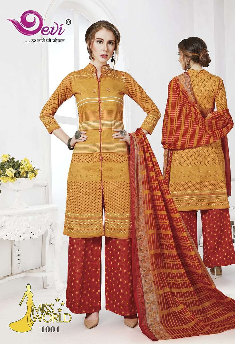 MISS WORLD BY DEVI 1001 TO 1012 SERIES BEAUTIFUL SUITS STYLISH FANCY COLORFUL PARTY WEAR & ETHNIC WEAR PURE COTTON PRINTED DRESSES AT WHOLESALE PRICE