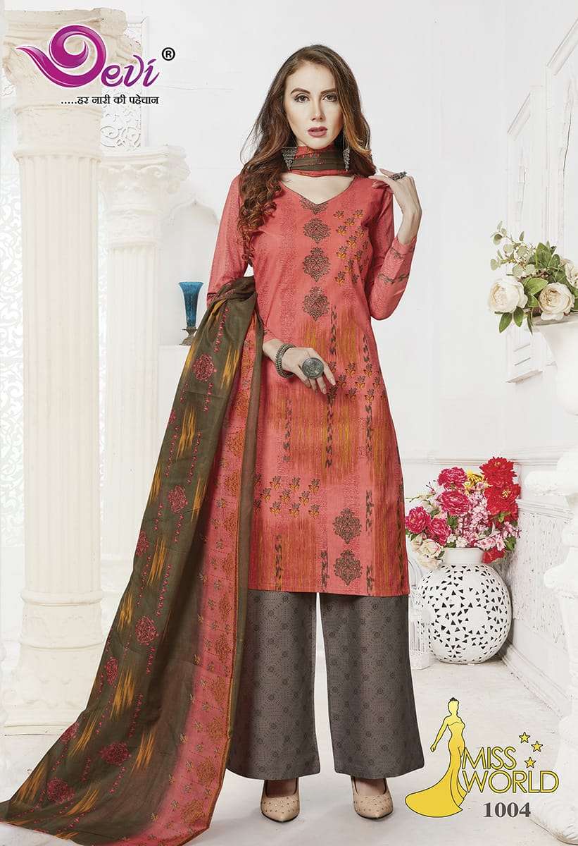 MISS WORLD BY DEVI 1001 TO 1012 SERIES BEAUTIFUL SUITS STYLISH FANCY COLORFUL PARTY WEAR & ETHNIC WEAR PURE COTTON PRINTED DRESSES AT WHOLESALE PRICE