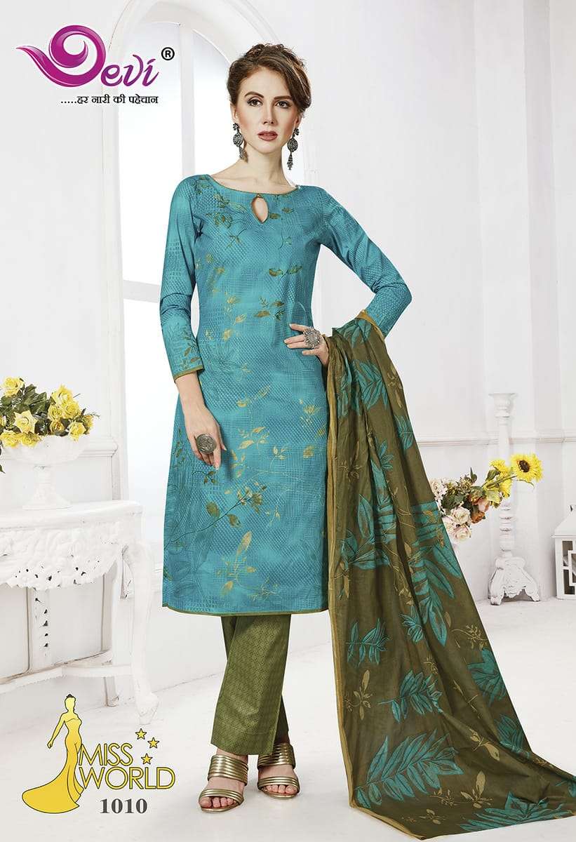 MISS WORLD BY DEVI 1001 TO 1012 SERIES BEAUTIFUL SUITS STYLISH FANCY COLORFUL PARTY WEAR & ETHNIC WEAR PURE COTTON PRINTED DRESSES AT WHOLESALE PRICE