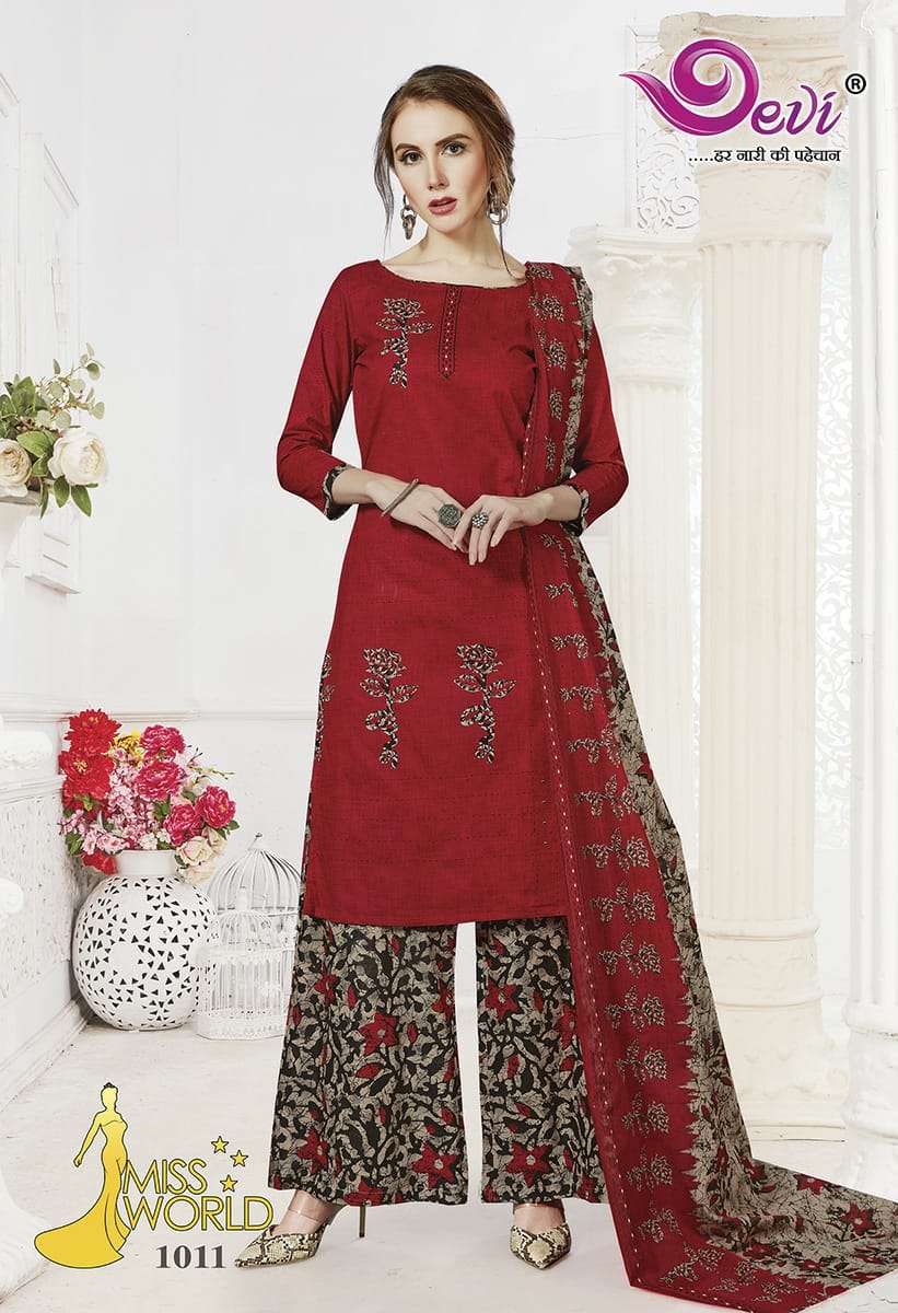 MISS WORLD BY DEVI 1001 TO 1012 SERIES BEAUTIFUL SUITS STYLISH FANCY COLORFUL PARTY WEAR & ETHNIC WEAR PURE COTTON PRINTED DRESSES AT WHOLESALE PRICE