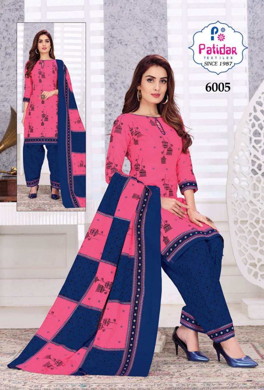 FIZA VOL-6 BY PATIDAR TEXTILE 6001 TO 6012 SERIES BEAUTIFUL SUITS STYLISH FANCY COLORFUL PARTY WEAR & ETHNIC WEAR COTTON PRINTED DRESSES AT WHOLESALE PRICE