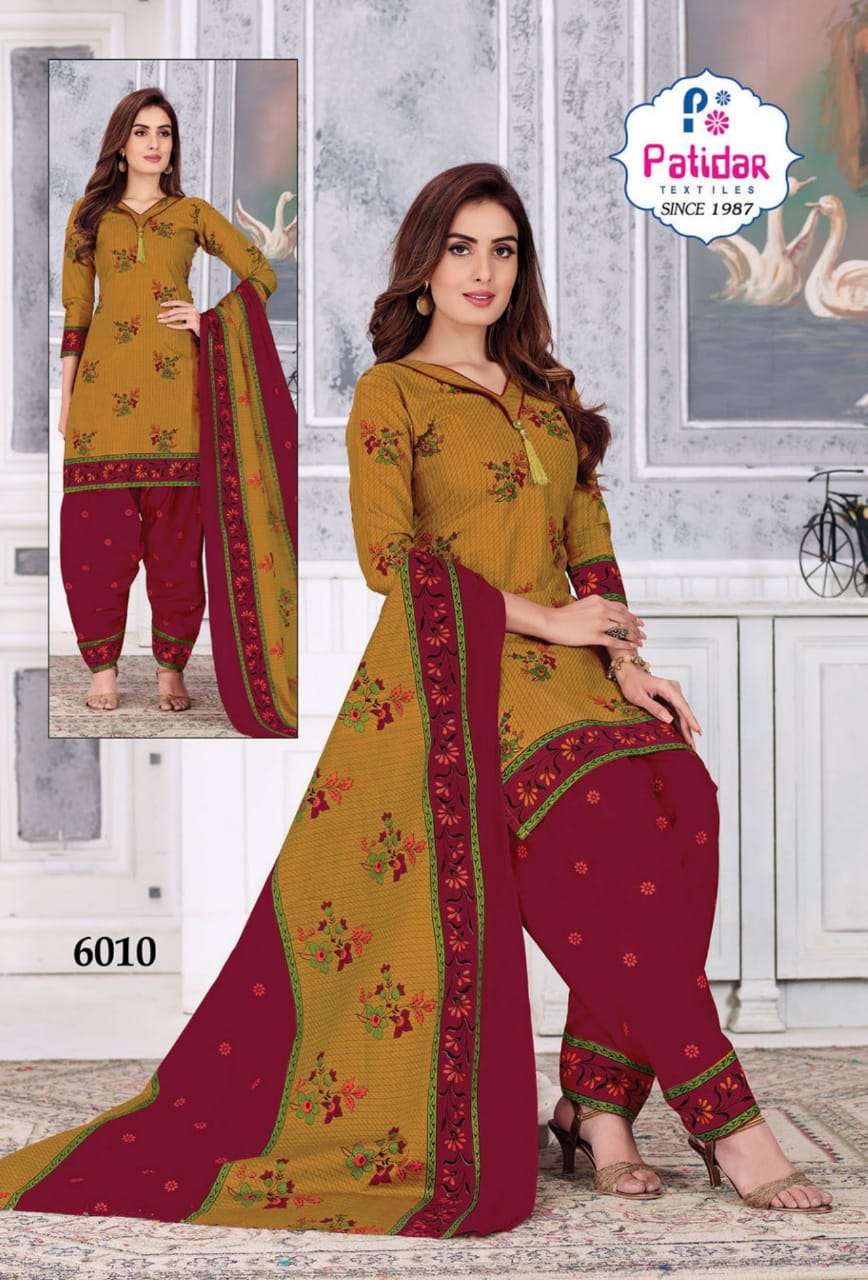 FIZA VOL-6 BY PATIDAR TEXTILE 6001 TO 6012 SERIES BEAUTIFUL SUITS STYLISH FANCY COLORFUL PARTY WEAR & ETHNIC WEAR COTTON PRINTED DRESSES AT WHOLESALE PRICE
