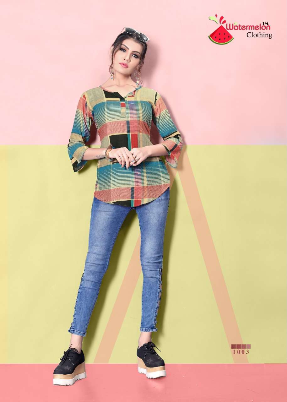 DIAMOND PARTY VOL-2 BY WATERMELON 1001 TO 1010 SERIES BEAUTIFUL STYLISH FANCY COLORFUL CASUAL WEAR & ETHNIC WEAR 14 KG RAYON PRINTED TOPS AT WHOLESALE PRICE
