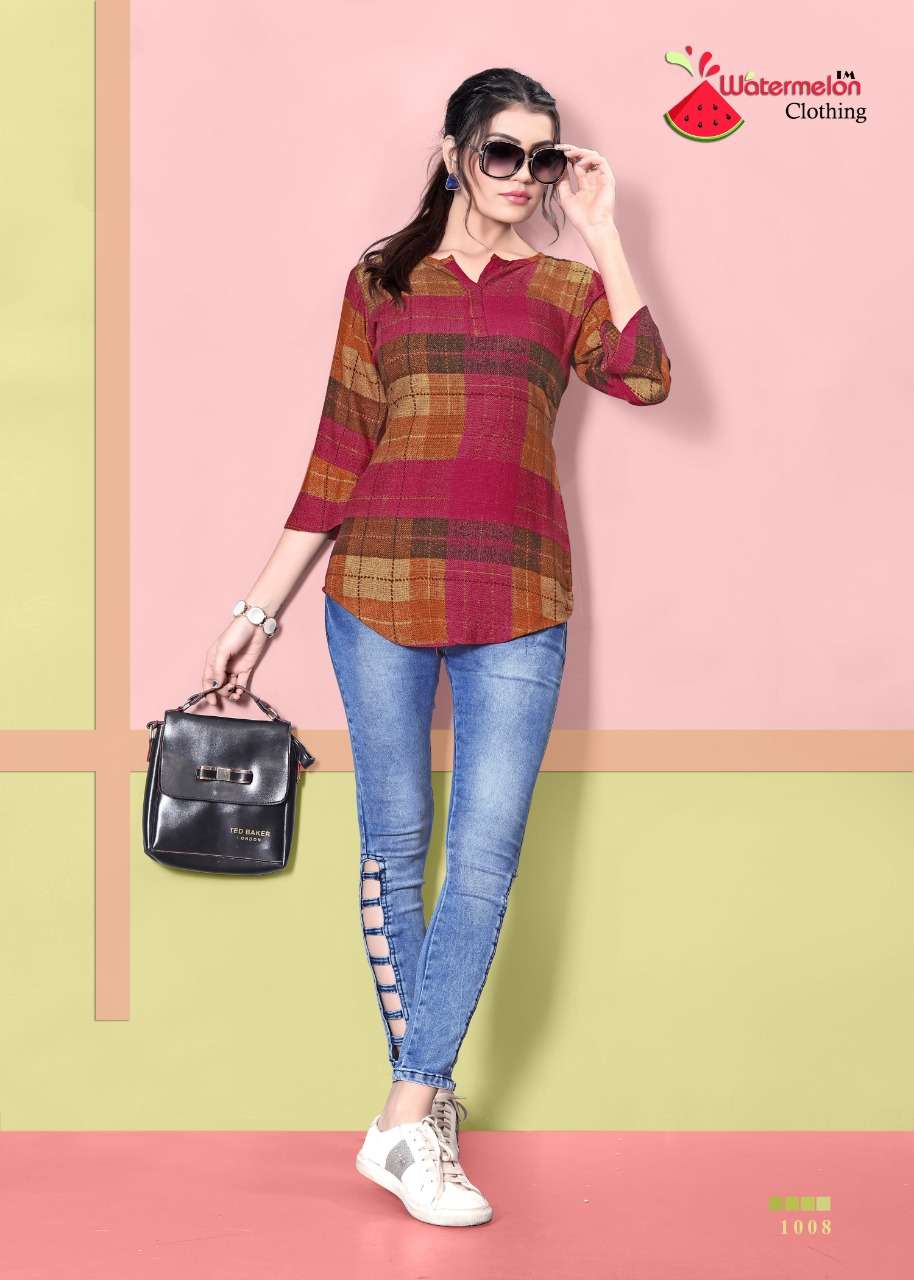 DIAMOND PARTY VOL-2 BY WATERMELON 1001 TO 1010 SERIES BEAUTIFUL STYLISH FANCY COLORFUL CASUAL WEAR & ETHNIC WEAR 14 KG RAYON PRINTED TOPS AT WHOLESALE PRICE