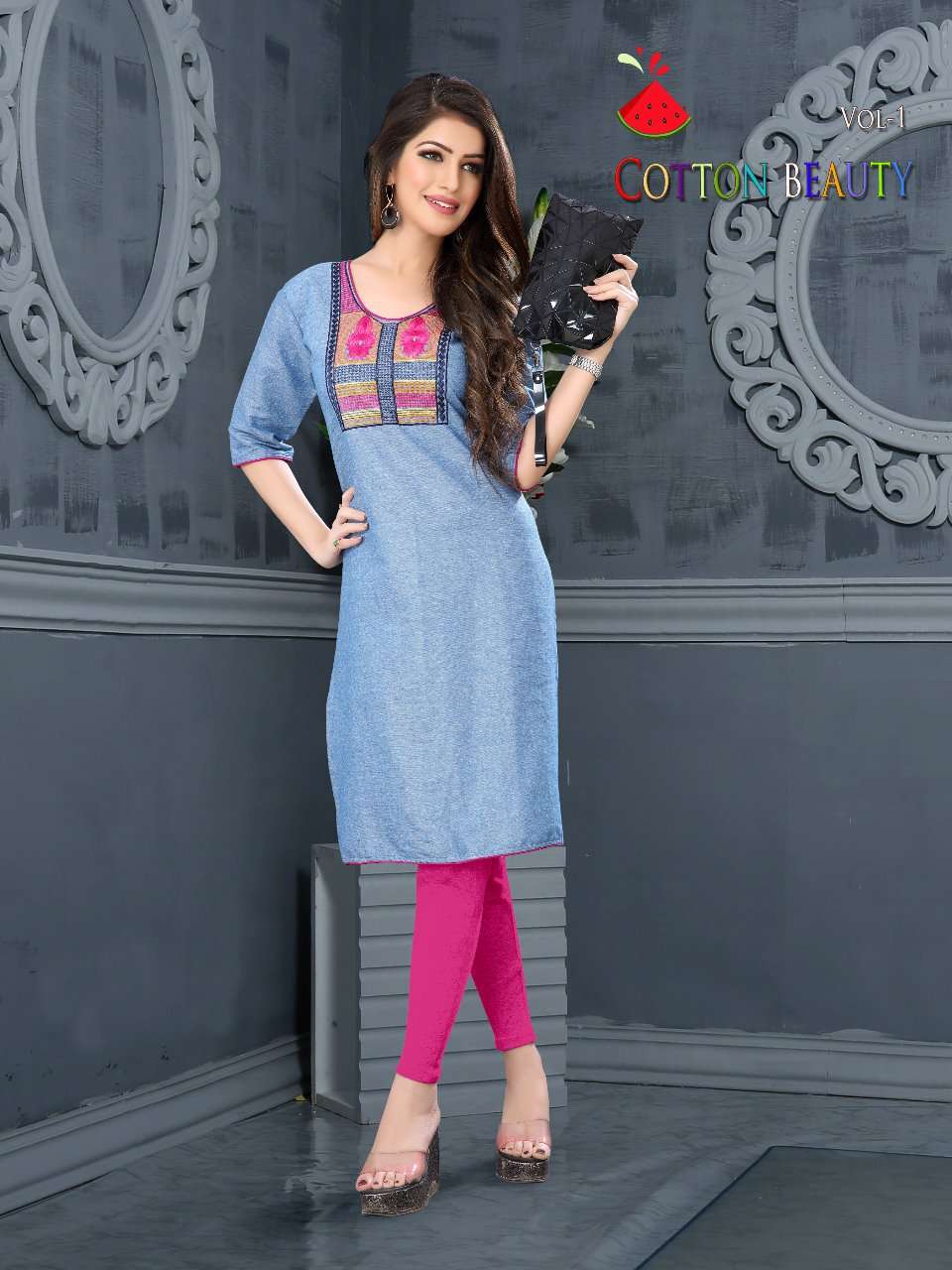 COTTON BEAUTY BY WATER MELON 01 TO 10 SERIES DESIGNER BEAUTIFUL STYLISH FANCY COLORFUL PARTY WEAR & OCCASIONAL WEAR HANDLOOM COTTON KURTIS AT WHOLESALE PRICE