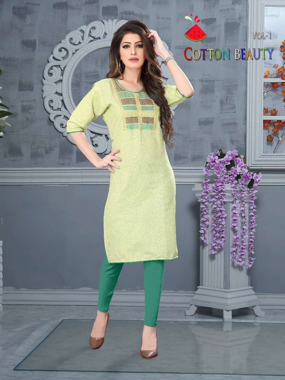 COTTON BEAUTY BY WATER MELON 01 TO 10 SERIES DESIGNER BEAUTIFUL STYLISH FANCY COLORFUL PARTY WEAR & OCCASIONAL WEAR HANDLOOM COTTON KURTIS AT WHOLESALE PRICE