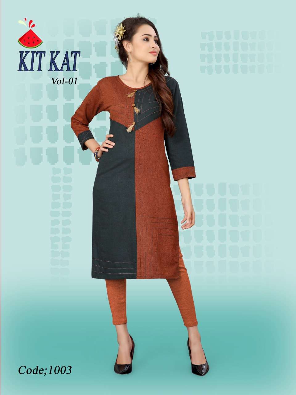 KIT KAT BY WATERMELON 1001 TO 1008 SERIES DESIGNER BEAUTIFUL STYLISH FANCY COLORFUL PARTY WEAR & OCCASIONAL WEAR HANDLOOM COTTON KURTIS AT WHOLESALE PRICE