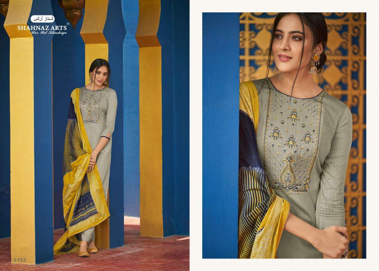 PANIHARI VOL-5 BY SHAHNAZ ARTS 5151 TO 5158 SERIES BEAUTIFUL SUITS STYLISH FANCY COLORFUL PARTY WEAR & OCCASIONAL WEAR JAM COTTON WITH EMBROIDERY DRESSES AT WHOLESALE PRICE