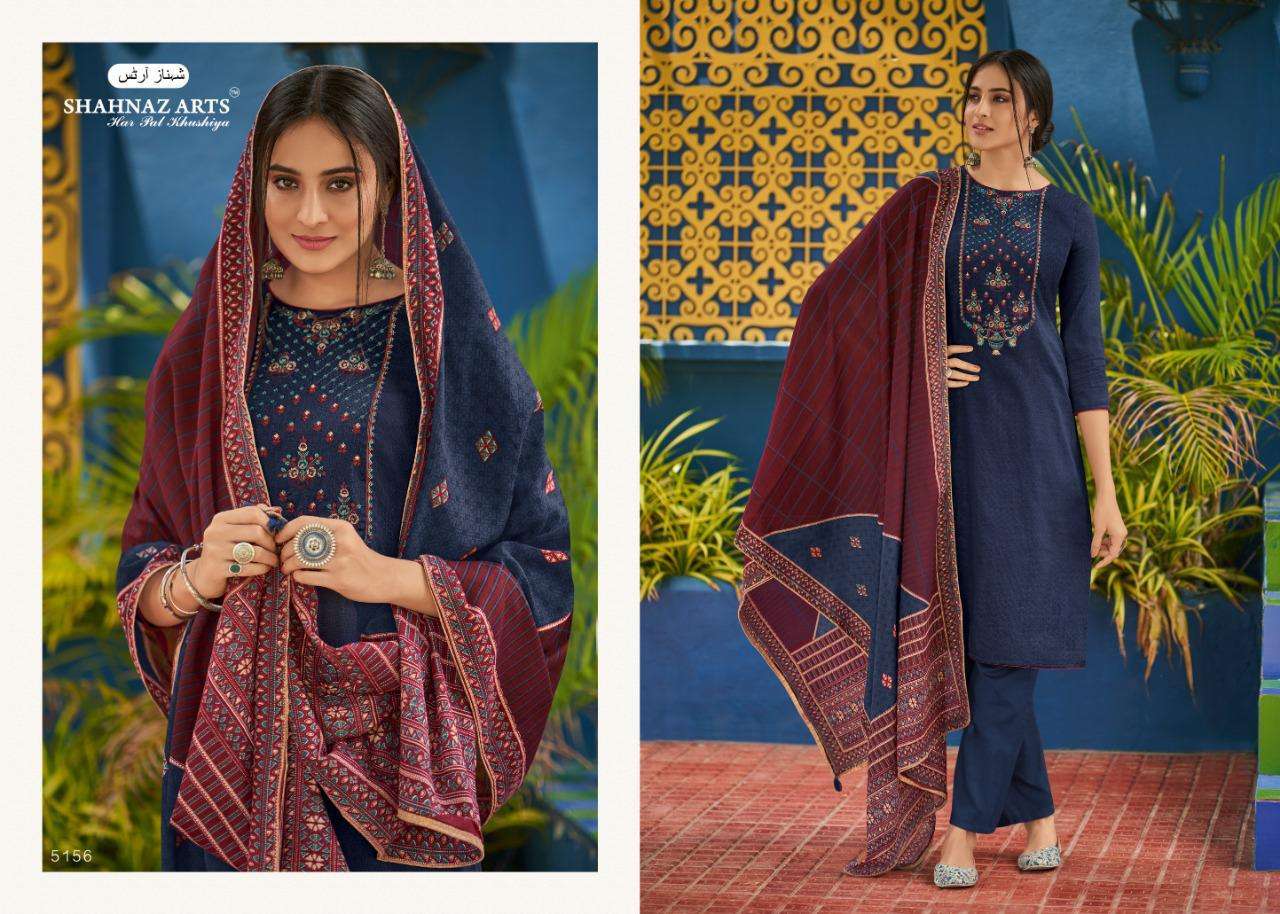 PANIHARI VOL-5 BY SHAHNAZ ARTS 5151 TO 5158 SERIES BEAUTIFUL SUITS STYLISH FANCY COLORFUL PARTY WEAR & OCCASIONAL WEAR JAM COTTON WITH EMBROIDERY DRESSES AT WHOLESALE PRICE
