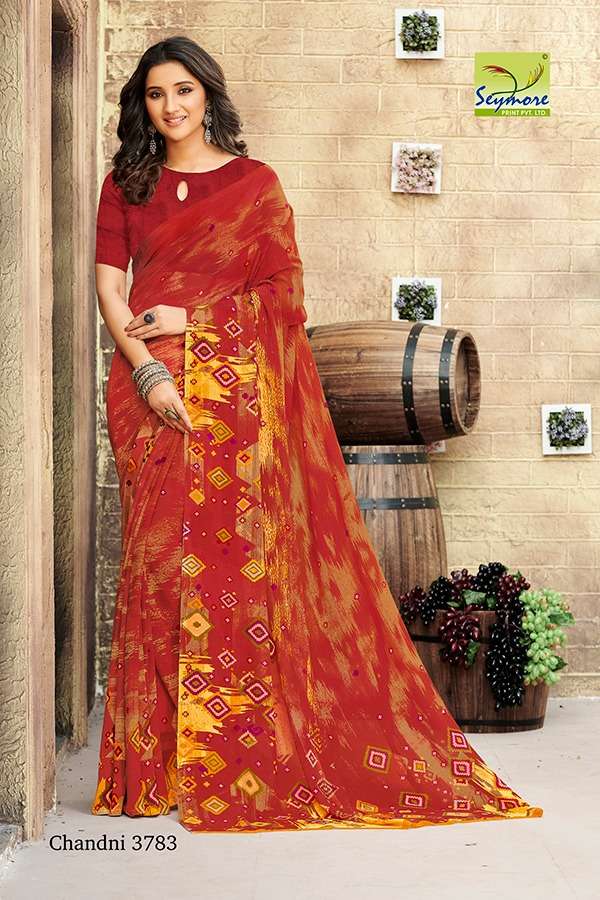 CHANDNI VOL-15A BY SEYMORE PRINTS 3137 TO 3784 SERIES INDIAN TRADITIONAL WEAR COLLECTION BEAUTIFUL STYLISH FANCY COLORFUL PARTY WEAR & OCCASIONAL WEAR GEORGETTE PRINTED SAREES AT WHOLESALE PRICE